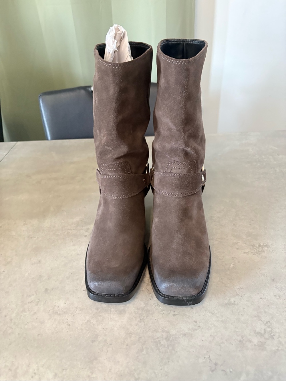 Nordstrom Brown Suede Mid-Calf Harness Boots